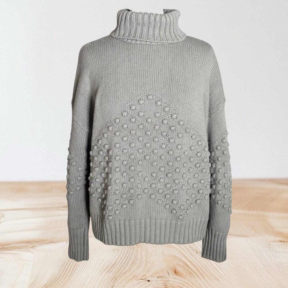 Splendid Elvira Bobble Knit Turtleneck Sweater Sz L Womens 48" Bust Juniper $188 - Picture 2 of 10